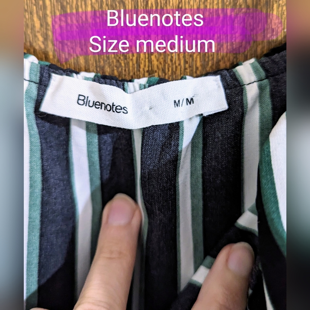 Bluenotes Romper, size med, EUC, black, green, white & green stripe pattern - Picture 7 of 13